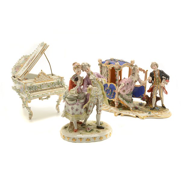 Three German Dresden Porcelains: Sedan Group, Piano and (1 of 10)