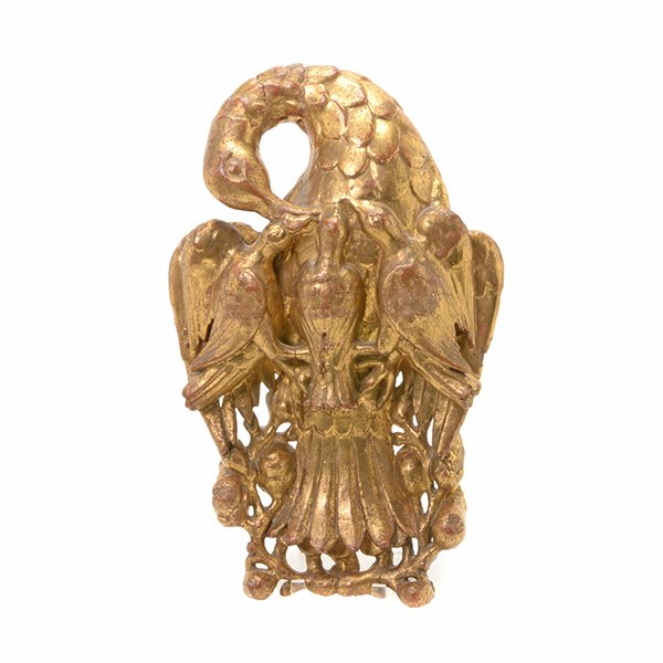 Renaissance Style Giltwood Carving of Birds: Renaissance Style Giltwood Carving of a Mother Bird with Three Chicks {Height 20 inches, width 13 inches} [repair to neck and bottom crest]