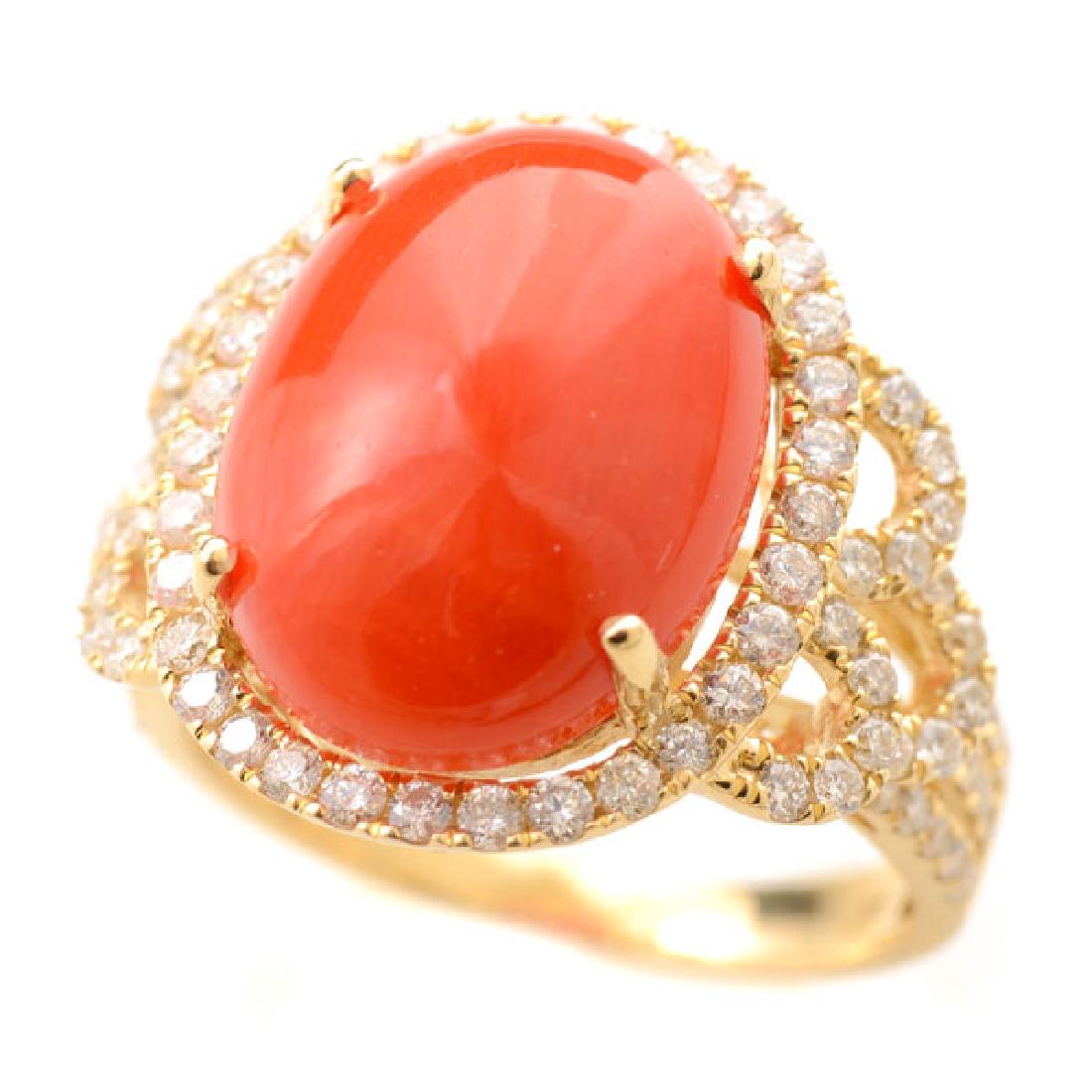 *Coral, Diamond, 14k Yellow Gold Ring. (1 of 4)