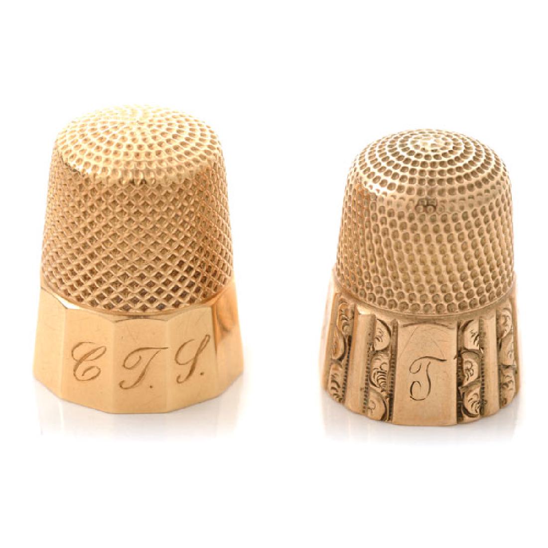 Collection of Two 14k Yellow Gold Thimbles. (1 of 5)