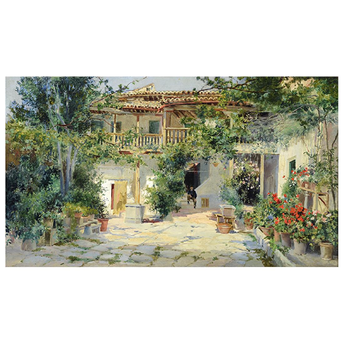 Othmar Brioschi "Courtyard scene" oil on canvas (1 of 5)