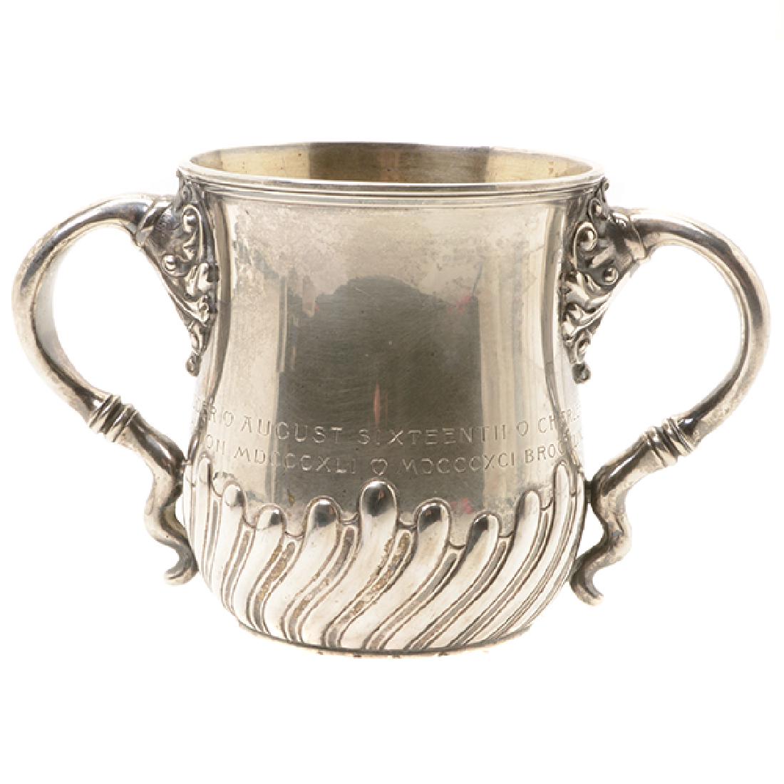 Bigelow Kennard & Co. Sterling Silver Presentation: Bigelow Kennard & Co. Sterling Silver Presentation Loving Cup, encircled by an inscription band reading "Charles William and Alicia Harriet Blatchford Scudder August Sixteenth Boston 1841-1891 Brookli