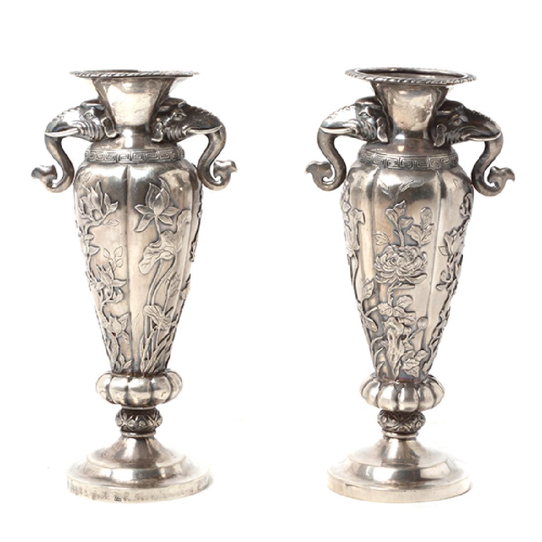 Pair of Chinese Export Silver Urns with Elephants (1 of 7)