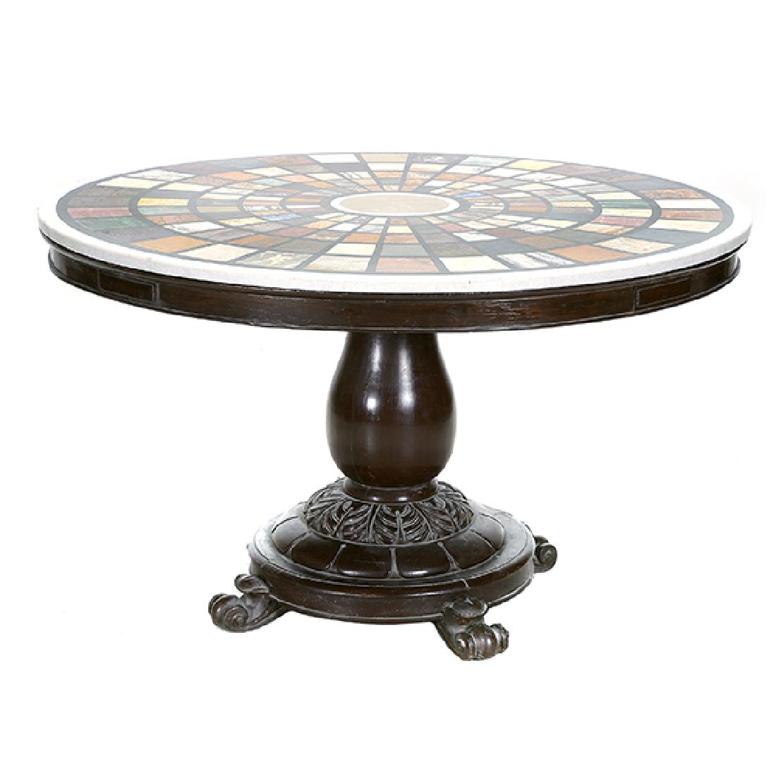 Ebonized Pedestal Center Table with Marble Specimen (1 of 5)