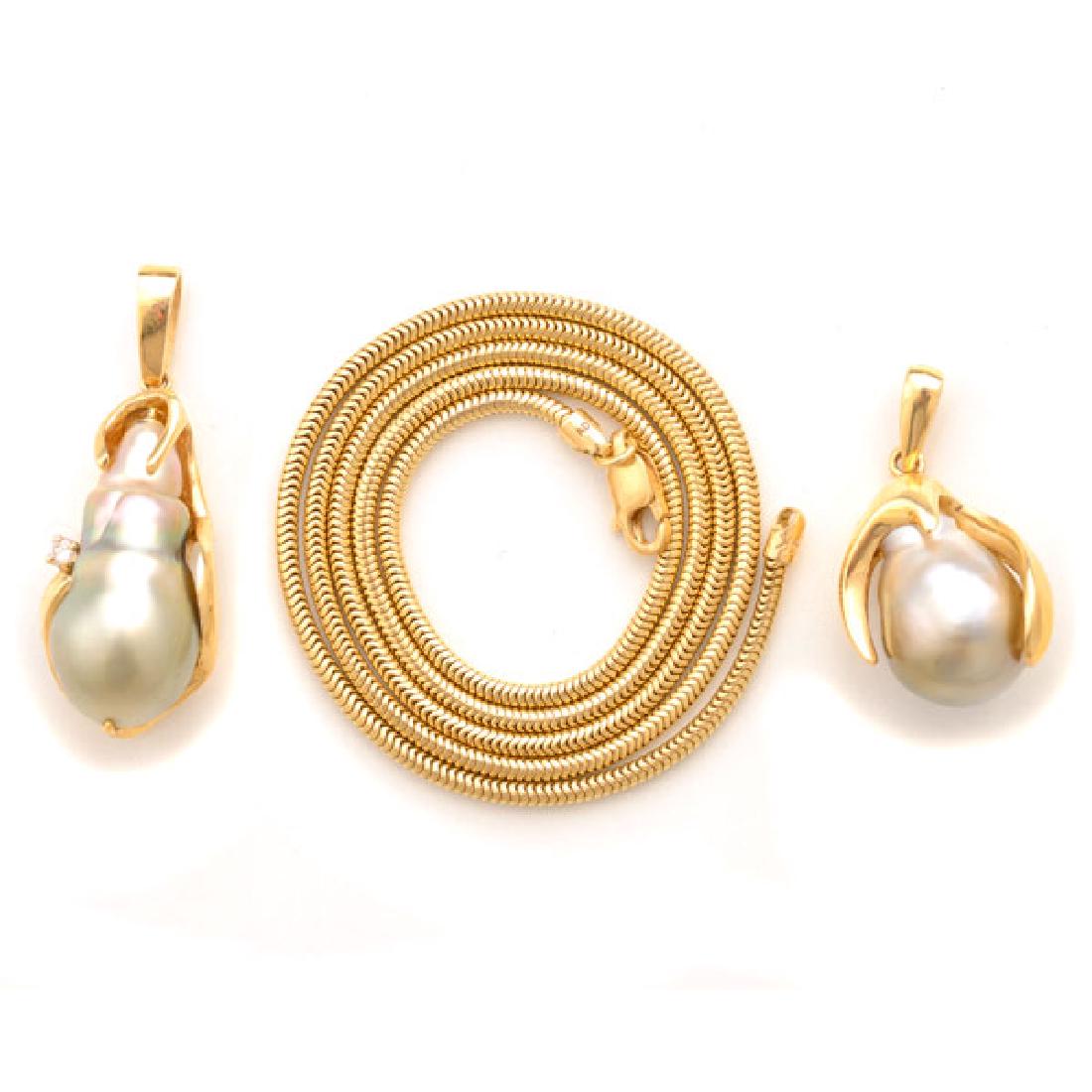 Baroque Cultured Pearl, Diamond, 14k Yellow Gold (1 of 4)