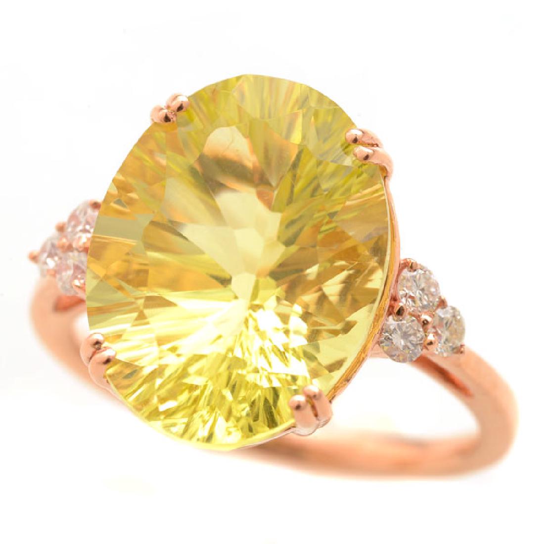 Lemon Quartz, Diamond, 14k Rose Gold Ring. (1 of 4)