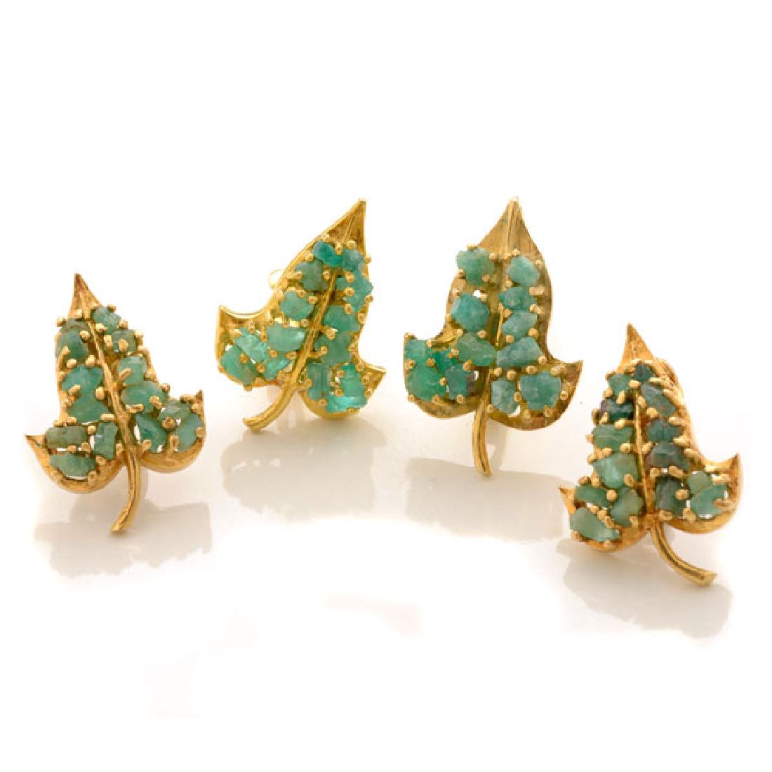 Collection of Two Pairs of Rough Emerald, 14k Yellow (1 of 4)