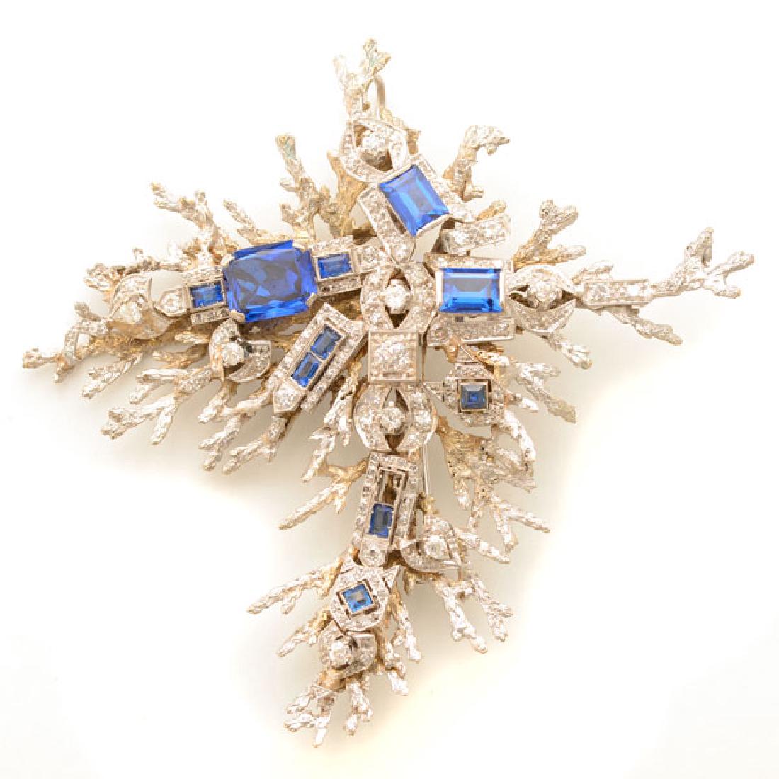 Synthetic Spinel, Diamond, White Gold Pendant Brooch. (1 of 4)