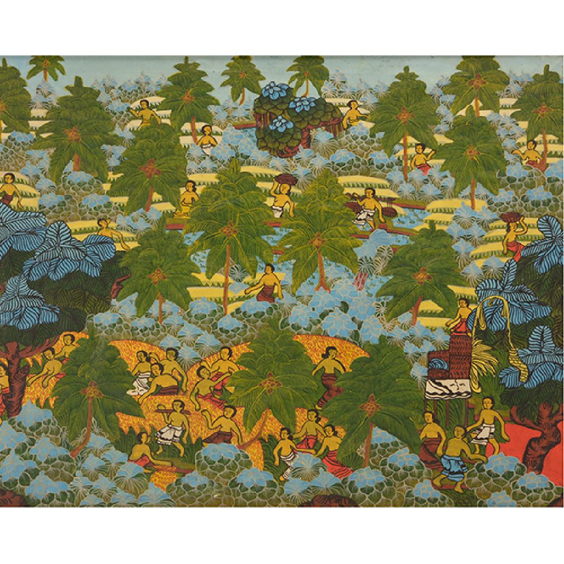 Balinese School "Working the Fields" watercolor on (1 of 7)