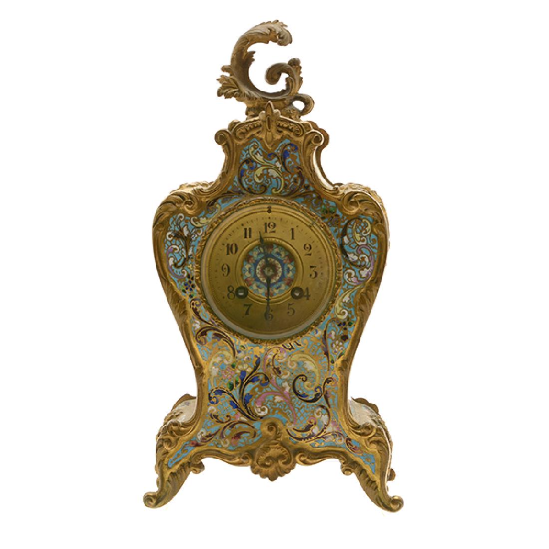 Louis XV Gilt Bronze Champleve Enamel Mantel Clock (1 of 10)