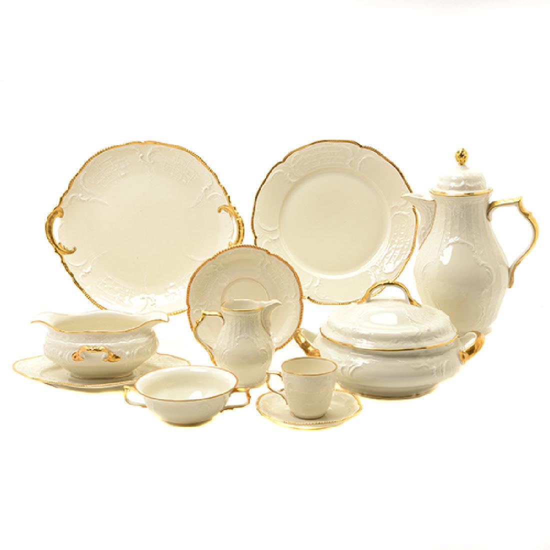 Rosenthal Sans Souci Porcelain Dinner Service: Rosenthal Sans Souci Porcelain Dinner Service, Comprising a coffee pot (height 11 inches), creamer, gravy boat, platter, two covered tureens {height 9 inches, diameter 12 inches}, square serving bowl,