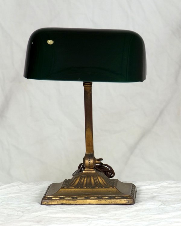 Antique Emeralite Desk Lamp, Signed on shade and ba: Antique Emeralite Desk Lamp, Signed on shade and base 13h x 81/2w x 7 d
