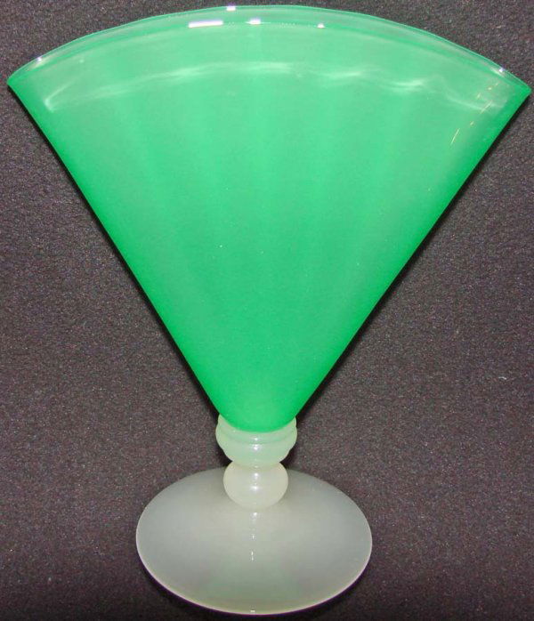 Match Pair Antique Steuben Fan Vases: Match Pair Antique Steuben Fan Vases in excellent condition Green Jade over Alabaster. Circa 1920's.