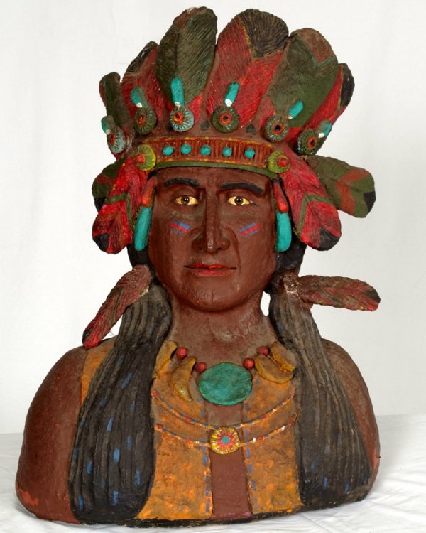 "Redman" Chewing Tobacco Indian Head Advertising St: "Redman" Chewing Tobacco Indian Head Advertising Statue, Very Rare, All Original Paint 31 1/2"h x 24"w x 18"d