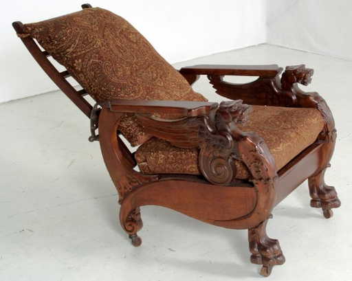 131: Antique RJ Horner Winged Griffin Morris Chair, Mad - 131: Antique RJ Horner Winged Griffin Morris Chair, Mad