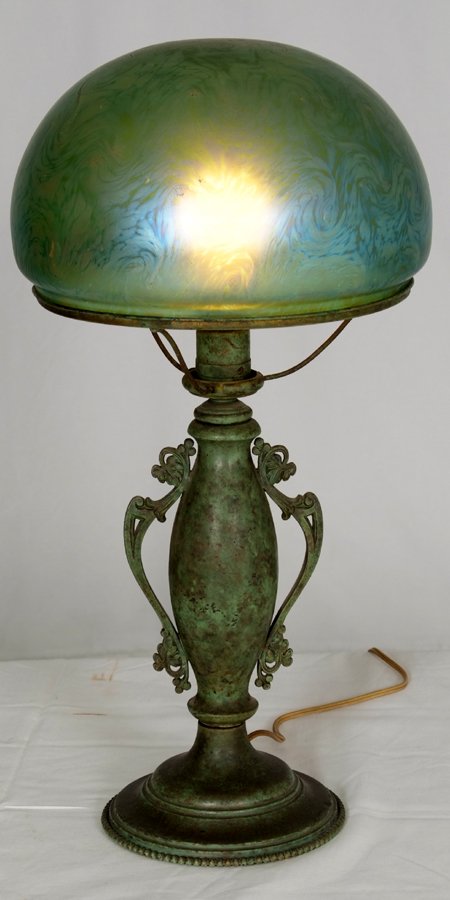Antique Loetz Desk Lamp Very Rare Color Shade : Antique Loetz Desk Lamp Very Rare Color Shade to Find with Original Base, in Working Order, No Chips or Cracks, 22 1/2"h x 11"w x 11"d