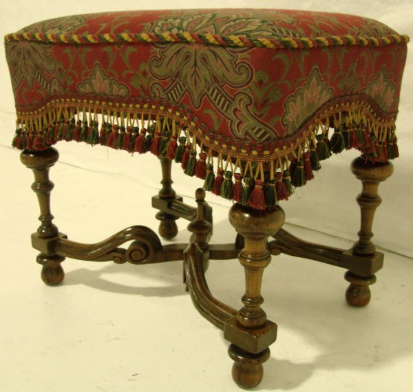Victorian Walnut Footstool: Victorian Walnut Footstool, Fabric Replaced, Excellent Condition, 18"h x 20 1/2"w x 14"d
