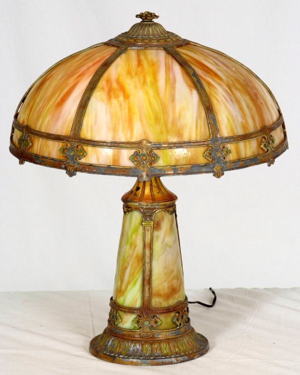 384 Antique Victorian Slag Glass Table Lamp, All Origi