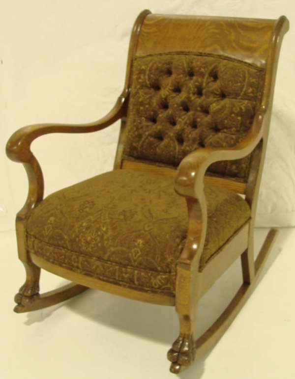 19th Century Oak Rocking Chair, Excellent Conditio: 19th Century Oak Rocking Chair, Excellent Condition with New Fabric 38"h x 26 1/2"w x 35 1/2"d