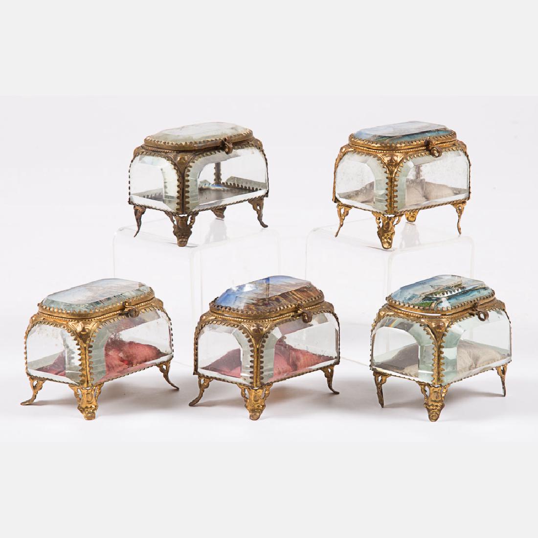 A Group of Five Glass and Brass Jewelry Boxes from the (1 of 7)