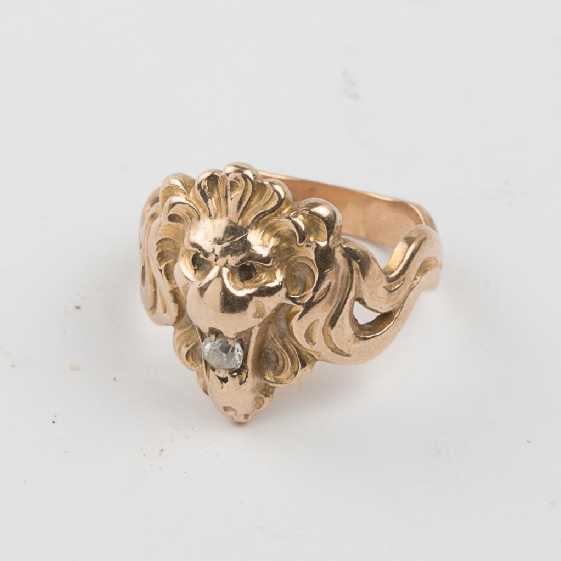 A 10kt. Yellow Gold and Diamond Lion's Head Ring, (1 of 4)