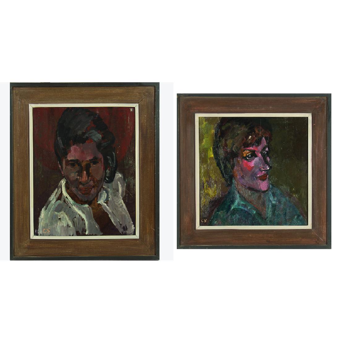 Artist Unknown (20th Century) Two Portraits, Oil on (1 of 7)