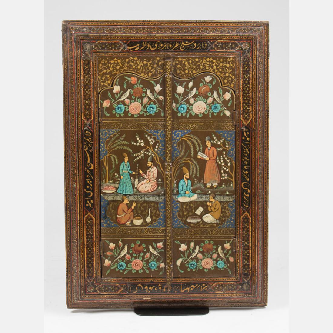 A Persian Khatam Marquetry Enclosed Mirror with Painted (1 of 5)