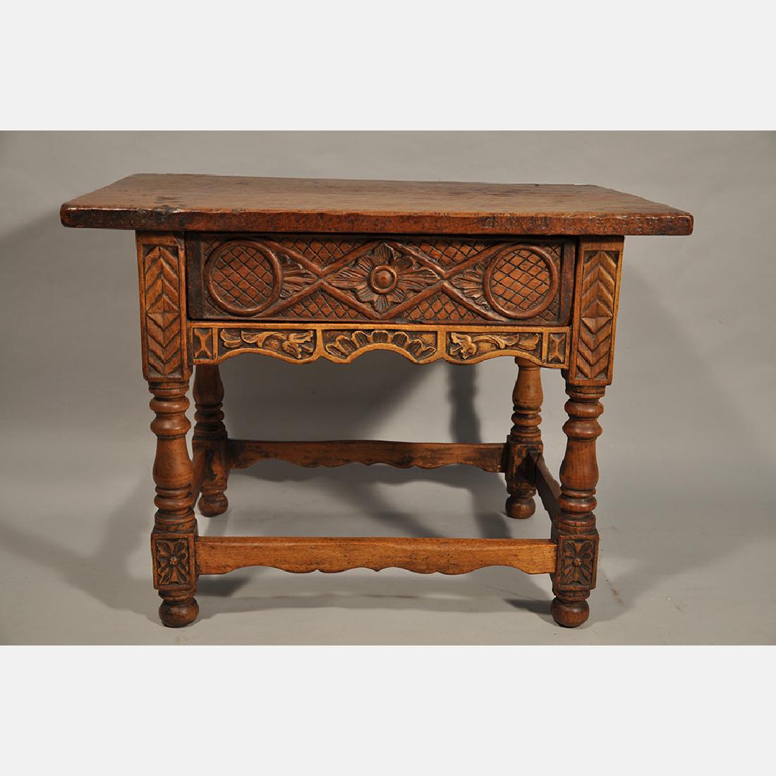 A Spanish Carved Walnut Low Table with Drawer, 17th (1 of 5)