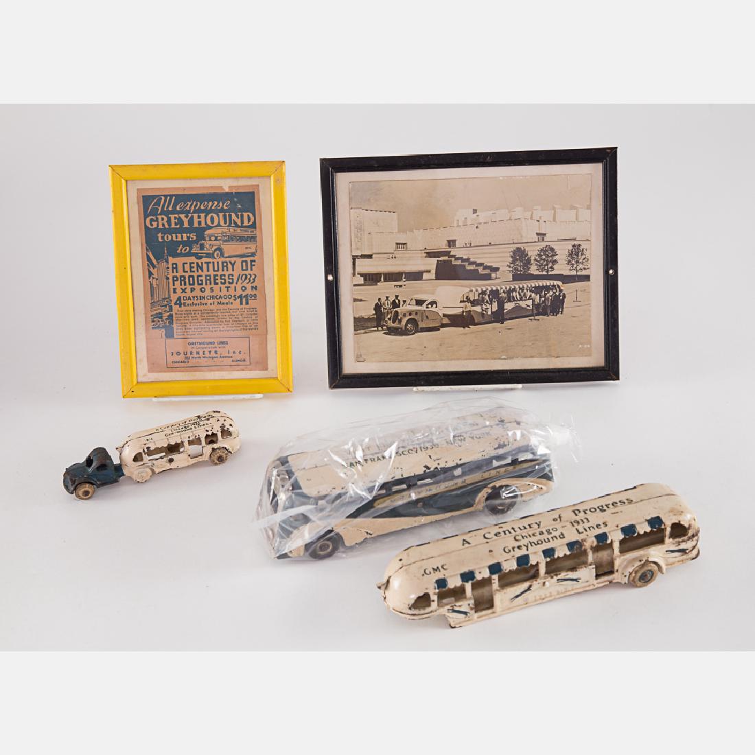 A Group of Three Painted Cast Metal Greyhound Bus (1 of 2)