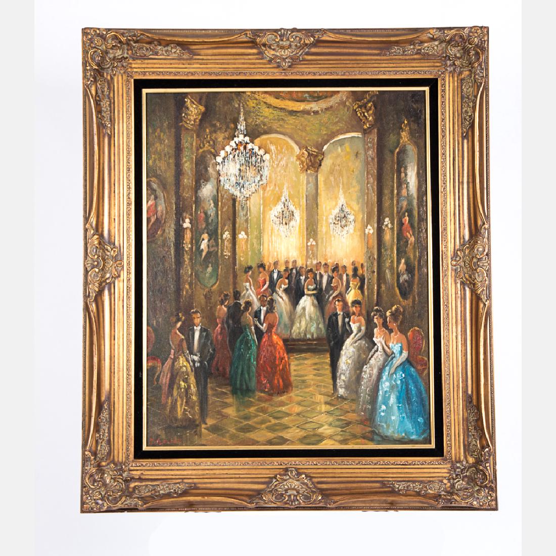 Artist Unknown (20th Century) Ballroom Scene, Oil on (1 of 4)