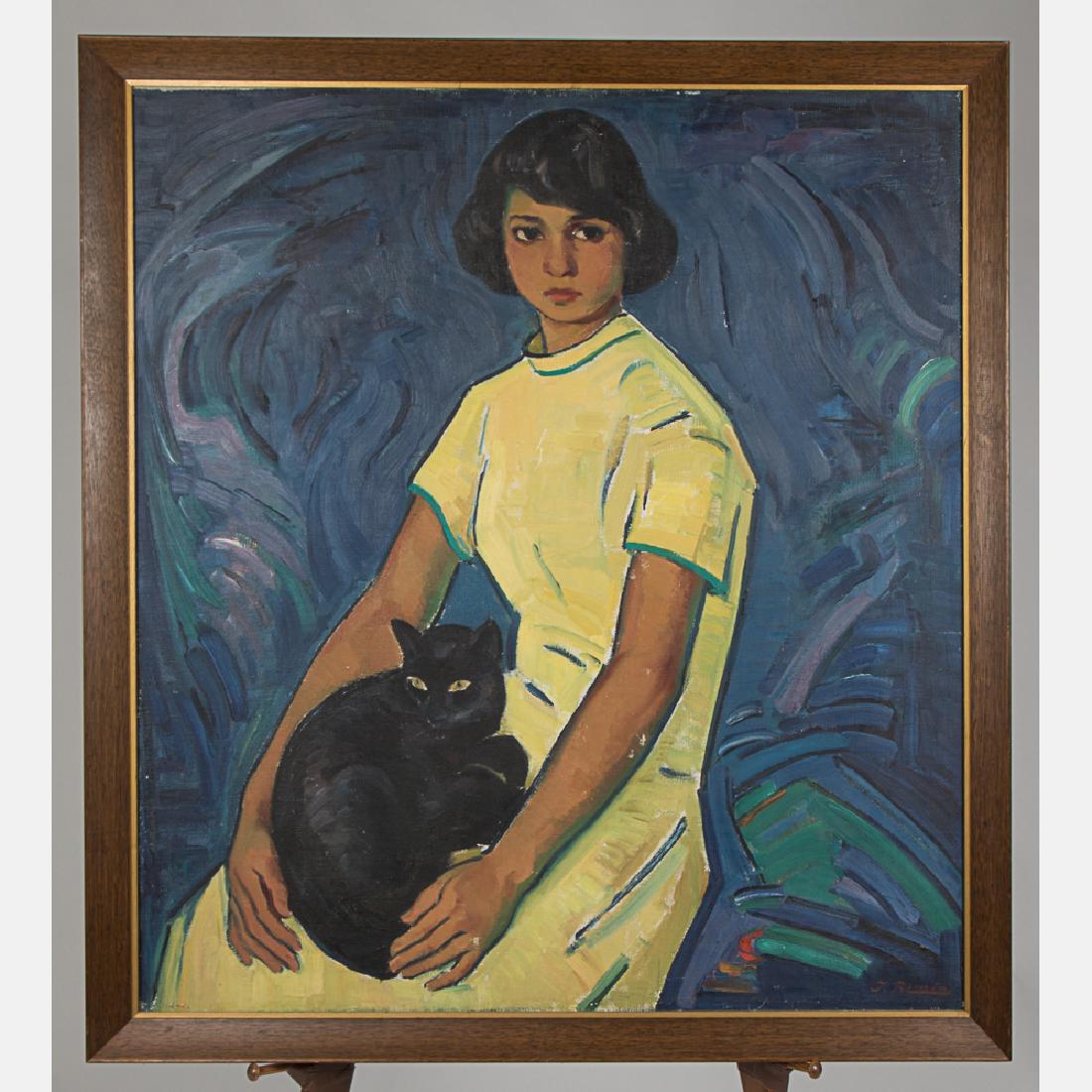 Juan Rimsa (1903-1978) Portrait of a Woman with Cat, (1 of 2)