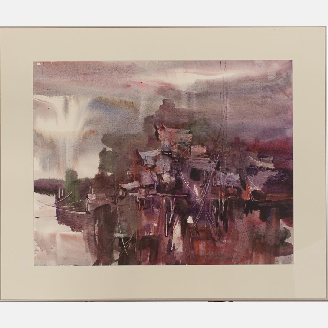 Malcolm M. Brown (b. 1931) Purple Abstract, Watercolor. (1 of 3)