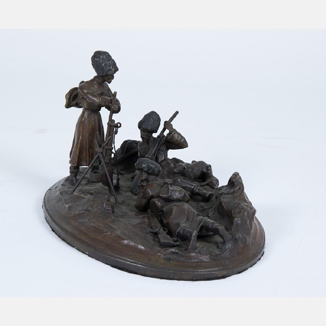 After Vassili Yacovlevitch Grachev (1831-1905) Resting: After Vassili Yacovlevitch Grachev (1831-1905) Resting Cossacks, Bronze, Signed on base. H: 6 W: 10 1/2 D: 8 1/2 in.