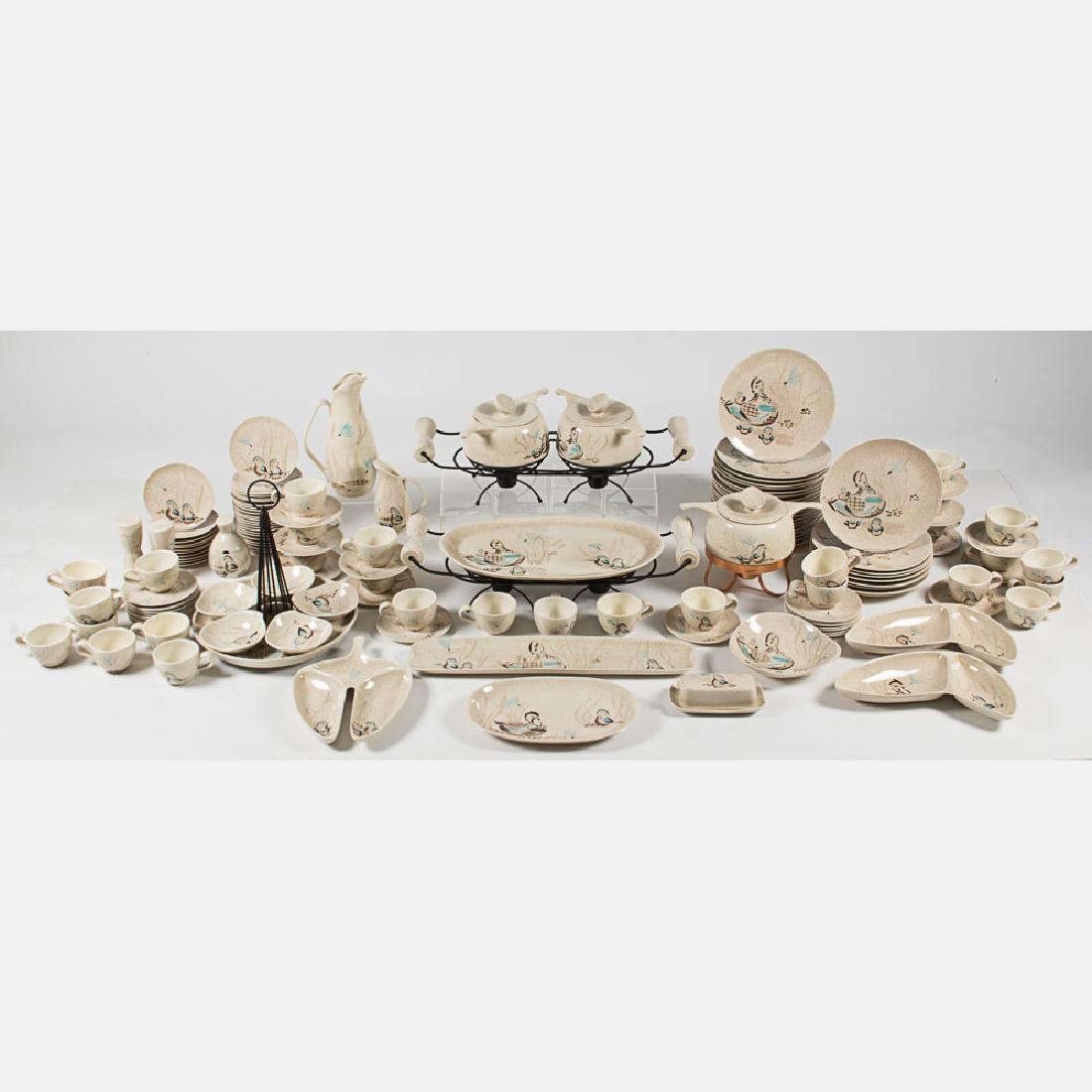 A Rare Bob White by Red Wing Dinner Service, 20th: A Rare Bob White by Red Wing Dinner Service, 20th Century, Comprising of three 2-quarter casserole dishes with lids, thirty-one saucers, thirty-three 6 1/2in. plates, pair of salt and pepper shakers,