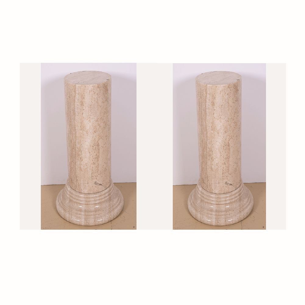 A Pair of Solid Travertine Marble Pedestals, 20th (1 of 2)