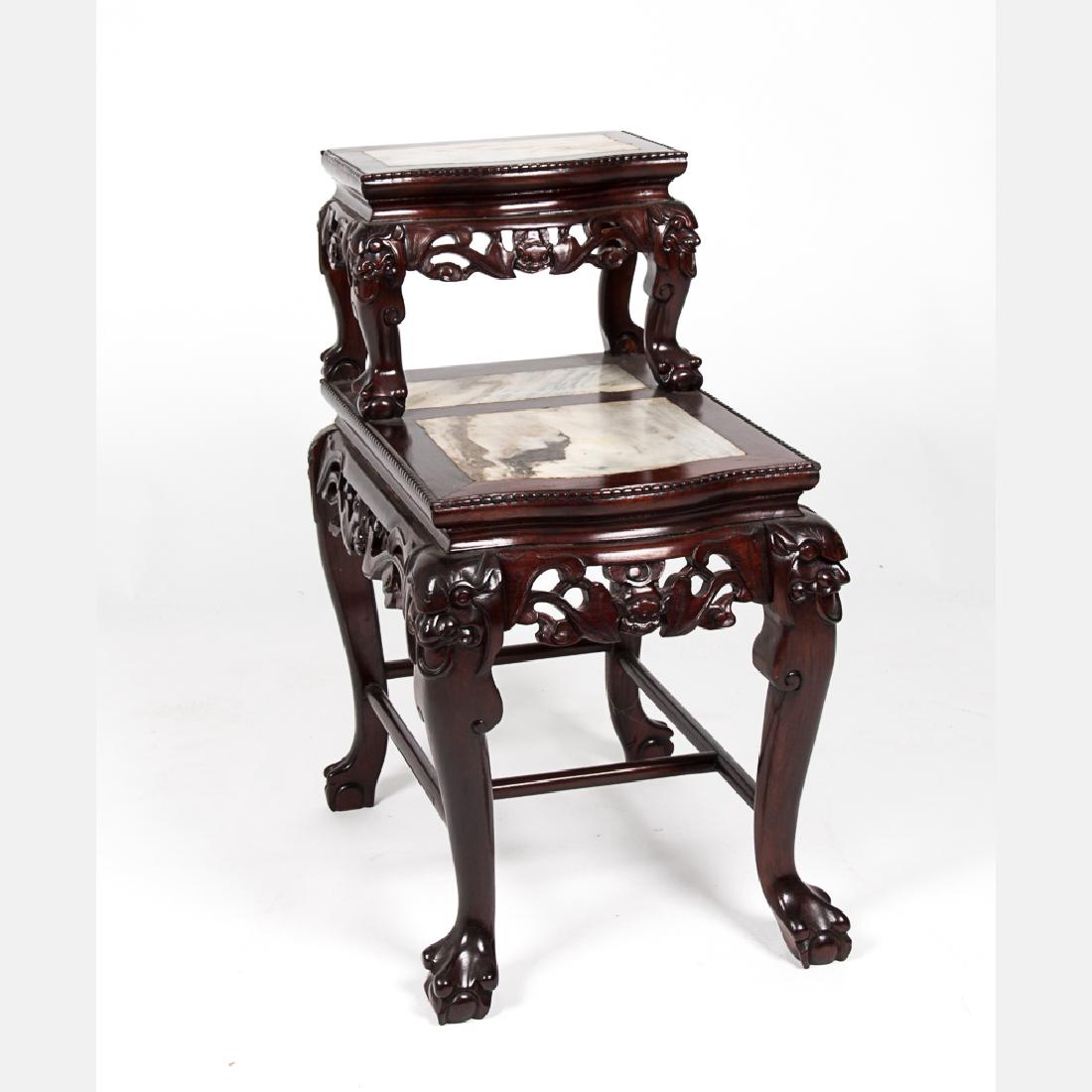 A Chinese Carved Tropical Hardwood and Marble Insert (1 of 5)