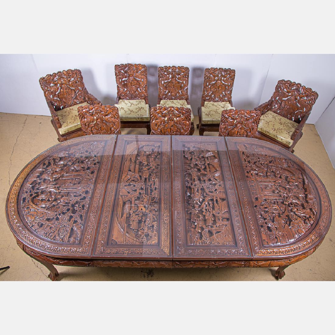 A Chinese Heavily Carved Tropical Hardwood and Glass (1 of 13)