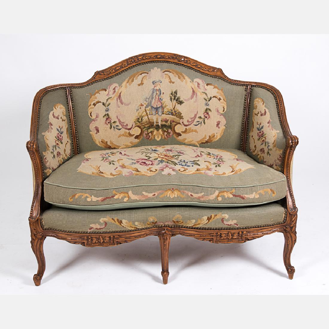 A French Provincial Style Carved Hardwood Settee with (1 of 3)