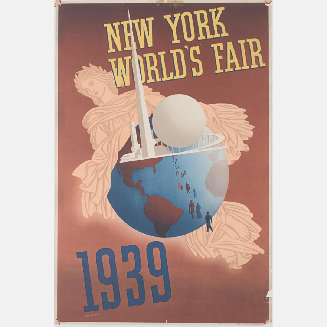 John Atherton (1900-1952) New York's World's Fair,: John Atherton (1900-1952) New York's World's Fair, 1939, Lithograph, Signed within print lower left. Printed by the Grinnell Lithograph Company, NYC. H: 30 W: 20 in.