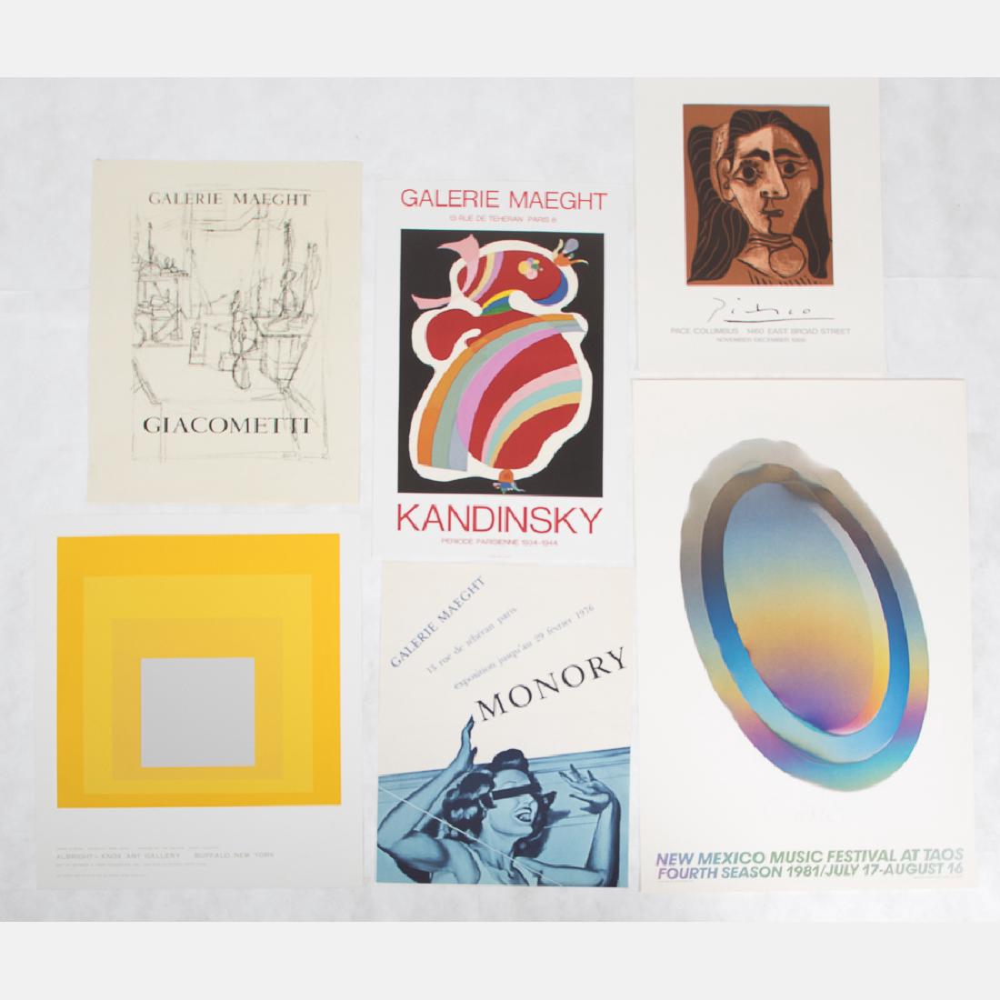 A Group of Six Silkscreen and Lithographic Exhibition: A Group of Six Silkscreen and Lithographic Exhibition Posters by Various Artists, 20th Century, Including Alberto Giacometti, Wassily Kandinsky, Pablo Picasso, Jacques Monory, Josef Albers and Larry B
