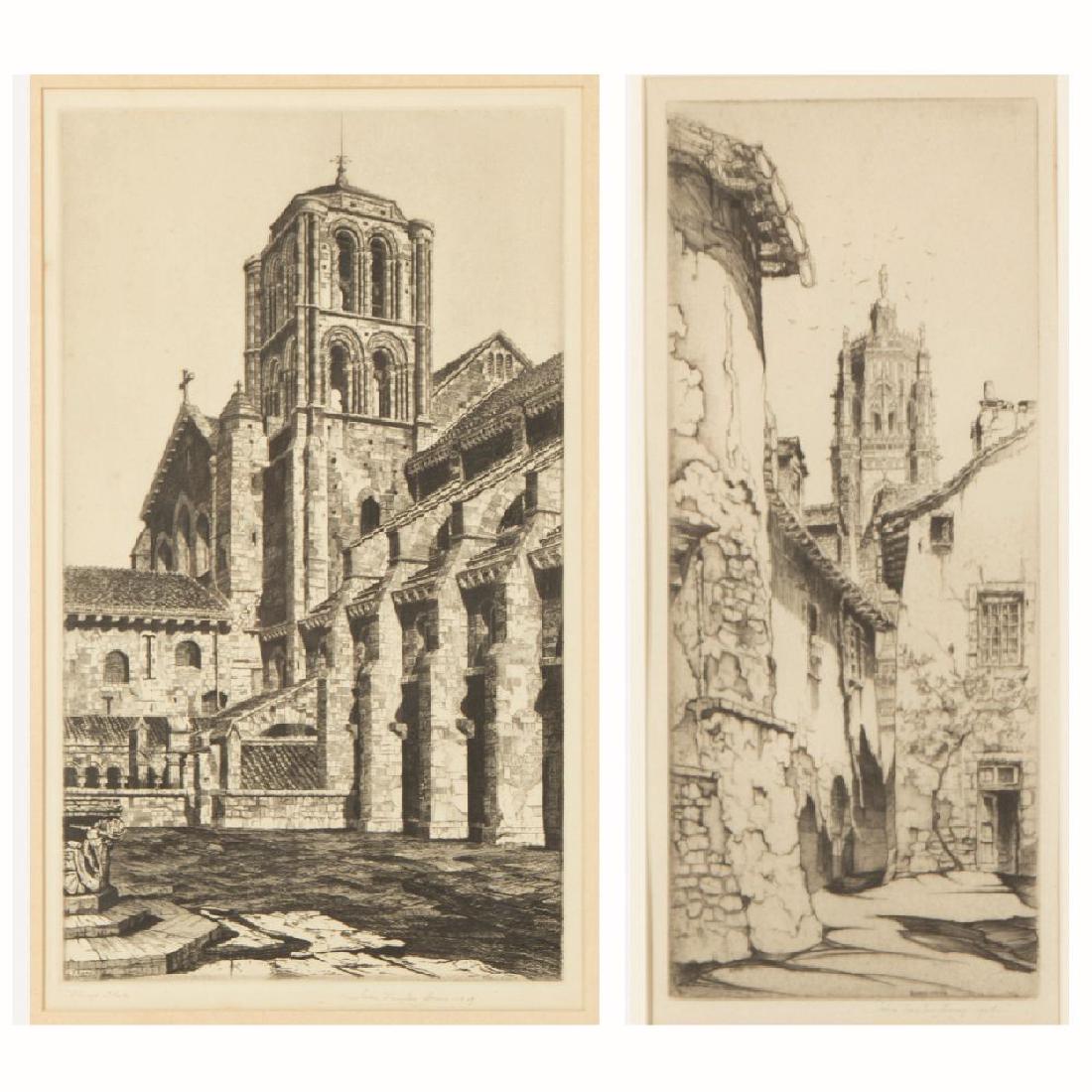 John Taylor Arms (1887-1953) Rodez- The Tower, Notre: John Taylor Arms (1887-1953) Rodez- The Tower, Notre Dame, Etching, Signed and dated 1927 in pencil lower right, titled lower left. Together with a second etching by Arms titled 'Third State (Basilica