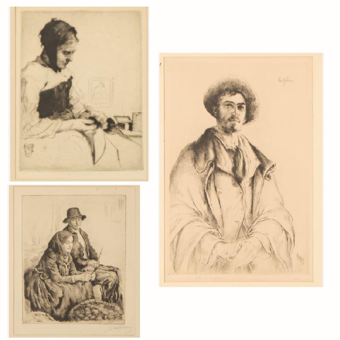 A Group of Three Etchings Depicting Figures by Various (1 of 12)