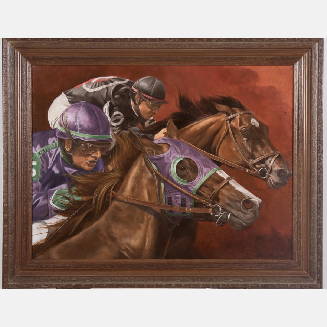 David J. Pavlak (20th Century) Two Horse Jockeys, Oil (1 of 3)