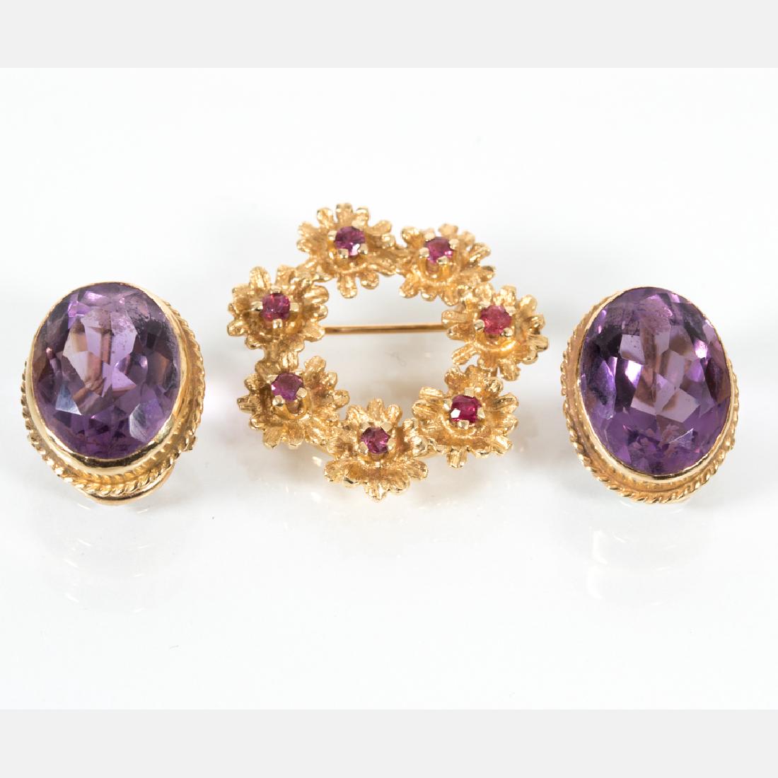 A 14kt. Yellow Gold and Ruby Brooch, (1 of 7)