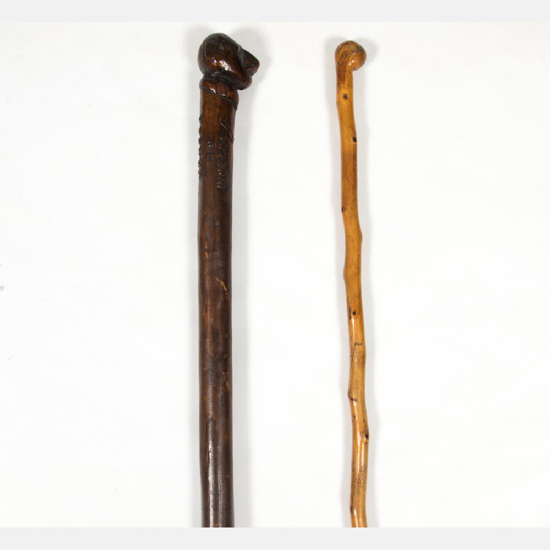 Two French Carved Hardwood Souvenir Walking Stick, 20th (1 of 10)