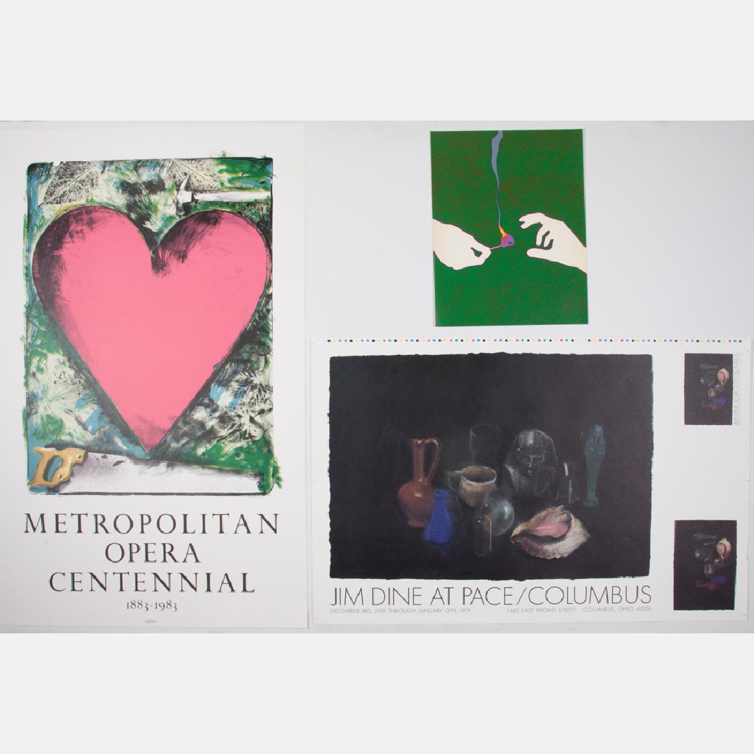 A Group of Three Silkscreen and Lithographic Exhibition: A Group of Three Silkscreen and Lithographic Exhibition Posters by Various Artists, 20th Century, Including two Jim Dine posters and one Lucas Samaras poster. Largest dimensions: h: 46 x w: 29 in. Fro