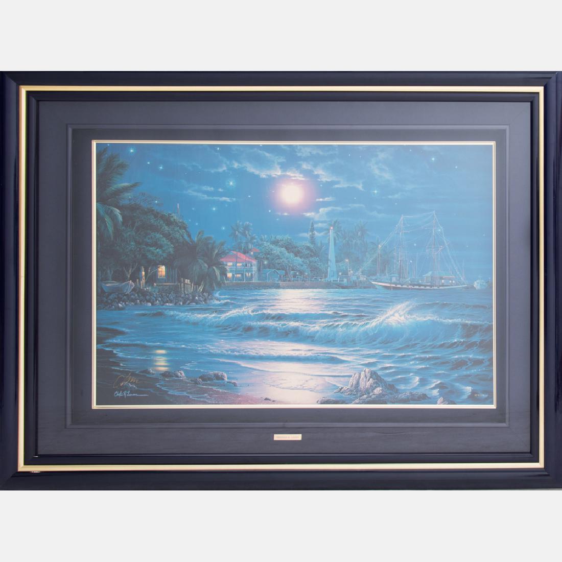 Christian Riese Lassen (20th Century) Moonlit Harbor (1 of 3)