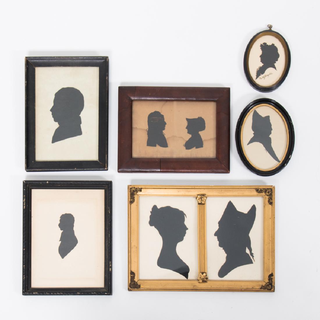A Collection of Six Cut Paper and Satin Silhouettes,: A Collection of Six Cut Paper and Satin Silhouettes, 19th Century, Depicting George and Martha Washington, as well as various profiles. Largest dimensions: h: 11 1/2 x w: 8 1/4 From the Collection of 