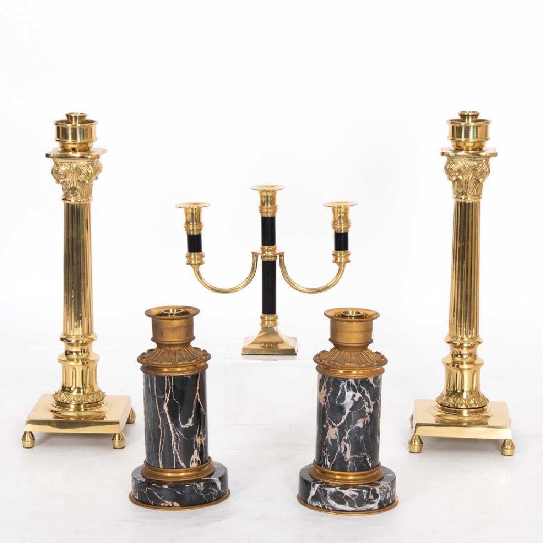 A Collection of Brass Candlesticks and Candelabra, 20th (1 of 2)