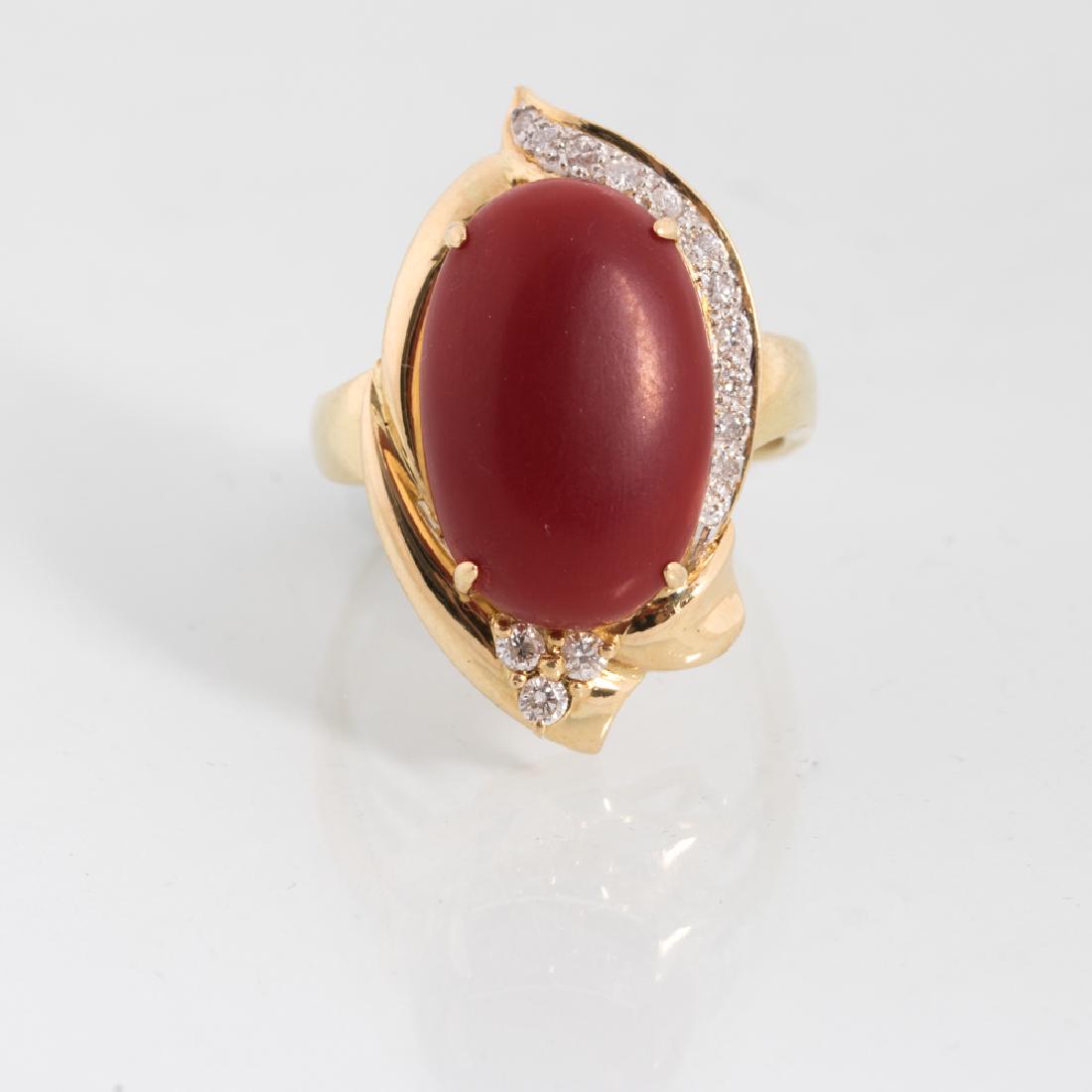 An 18kt. Yellow Gold, Carnelian and Diamond Ring, (1 of 3)